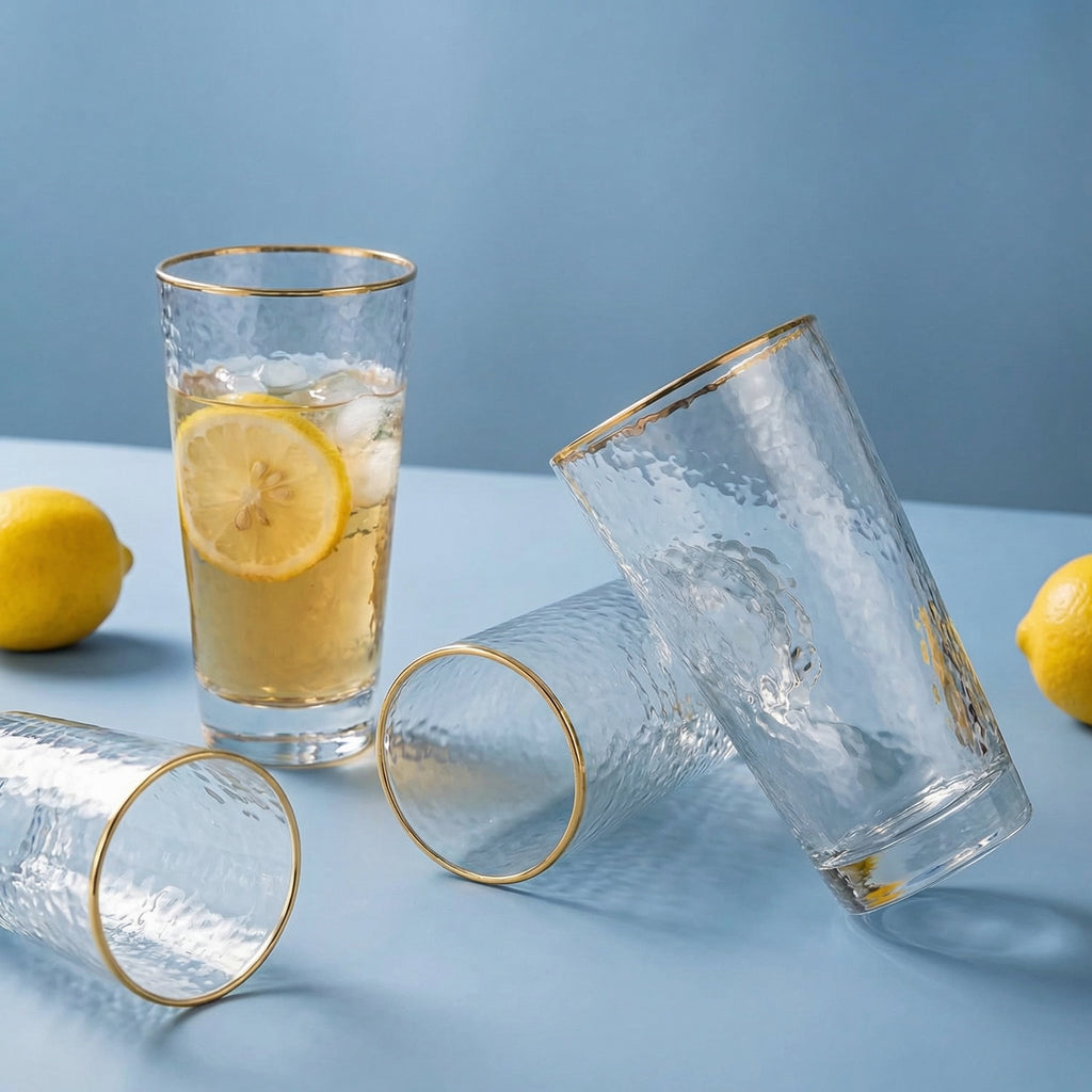 Luxury Gold Rim Hammered Highball Glass