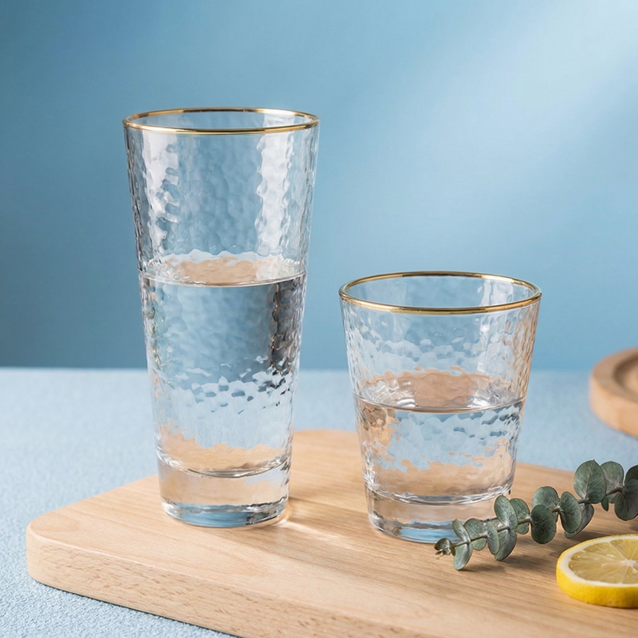 Luxury Gold Rim Hammered Highball Glass